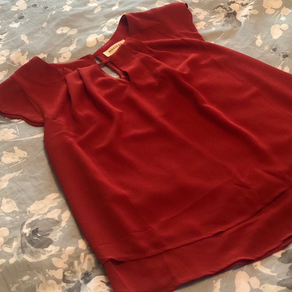 Blouse with scalloped cap sleeves